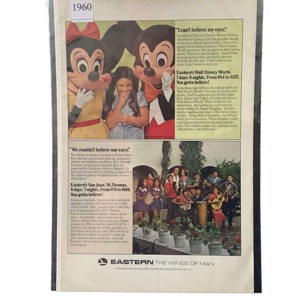 Vintage 1960 Eastern Airlines Walt Disney World Ad Advertisement - Picture 3 of 4